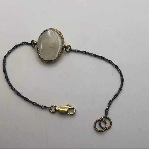 Vtg Sterling & Mop Floral Flower Bracelet Gold Tone Clasp & Centre 6.5” - Picture 3 of 6